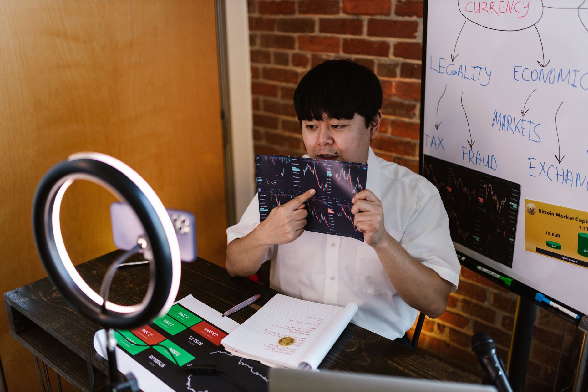 A trading creator filming a video for a prop trading partnership